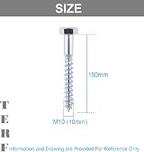 TERF M10 x 150mm Coach Screws Hex Head Pack of 5 view 3