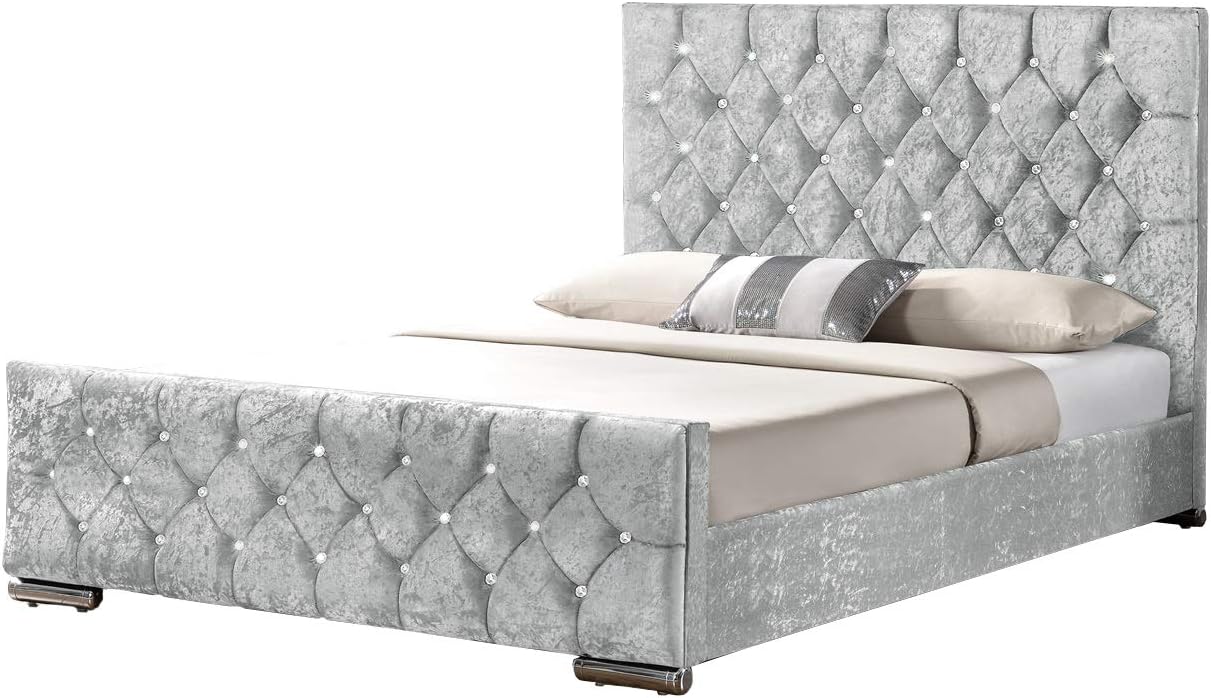 Home Detail Crushed Velvet or Chenille Upholstered Bed Frame with