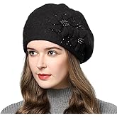 Rabbit Fur Beret Hat French Beret Cap Winter Warm Flowers Pearls Beanie Artist Painter Hat for Women Lady