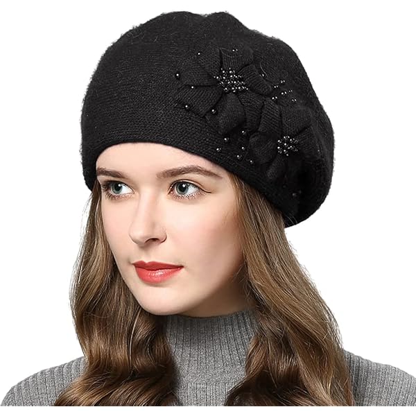 1793 Women\'s Lace Flower Wool Beret Cap Headwear Black Womens Lace Flower Wool Beret Cap, Headwear, Beanie, Black  main image 2