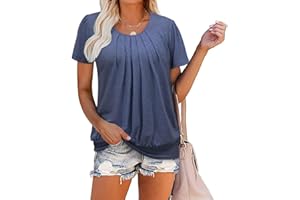 ZOLUCKY Womens Casual Short Sleeve Tunic Tops Scoop Neck T Shirts Summer Loose Fit Tunics