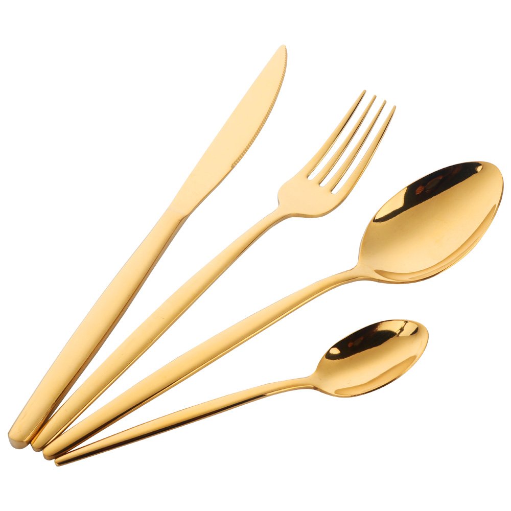 BISDARUN Stainless Steel Flatware Cutlery 1 Set Golden 4-Piece Dinner Spoon Fork Knives Set Service for 1 โ image 1