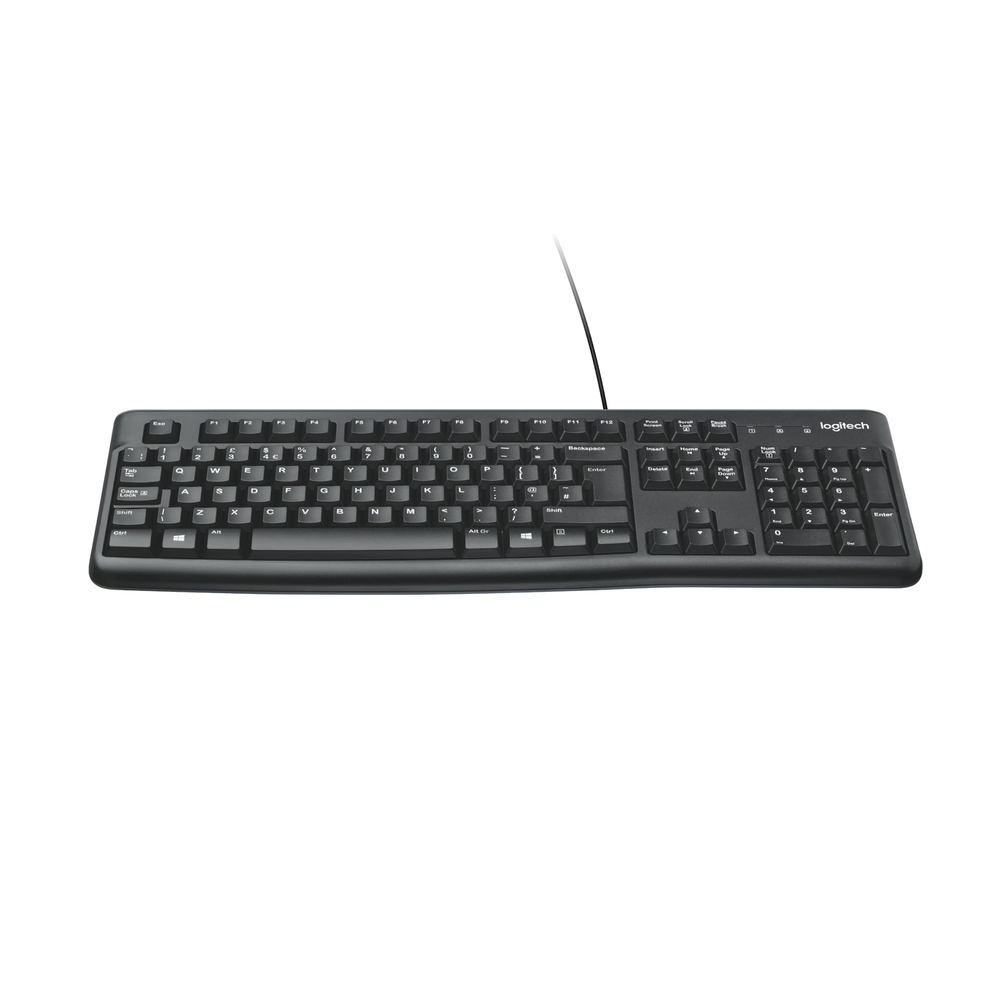 Logitech K120 Wired Keyboard for Windows, USB Plug-and-Play, Full-Size, Spill-Resistant, Curved Space Bar, Compatible with PC, Laptop, QWERTY UK English Layout - Black