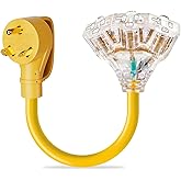 LBSC 30 Amp to 110V 20 Amp RV Power Adapter, NEMA TT-30P Male to 3x5-15R/20R Household Outlets Splitter with LED Indicator, 3