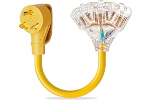 LBSC 30 Amp to 110V 20 Amp RV Power Adapter, NEMA TT-30P Male to 3x5-15R/20R Household Outlets Splitter with LED Indicator, 3-Way 120V Electrical Y Adapter for RV Camping, Trailers, Home Garage Use