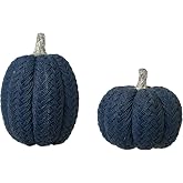 2pcs Fall Blue Pumpkins, Small Resin Braided Pumpkin Autumn Table Decor