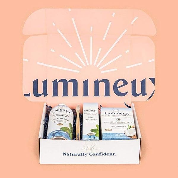 LUMINEUX TEETH WHITENING KIT PEROXIDE FREE FOR WHITER TEETH INCLUDES 7 WHITENING TREATMENTS, 1 MOUTHWASH, 1 TOOTHPASTE & 1 BAMBOO TOOTHBRUSH, DENTIST FORMULATED