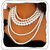 Aiosy Layered Pearl Necklace for Women Long Pearls Necklaces Strand Pearl Necklace Statement Pearls Choker 1920s Jewelry