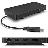 Lenovo USB-C Dual Display Travel Dock - 7 Ports, Integrated Cable, Universal Compatibility, Two displays at 4K - Black
