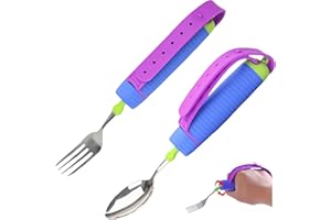 GENERIC Bendable Adaptive Utensils for Elderly, Weighted Utensils for Hand Tremors, Arthritis Weakness, and Parkinsons, Hands-Non Slip Handles,Adjustable Straps and Big Spoon for Travel&Daily Use