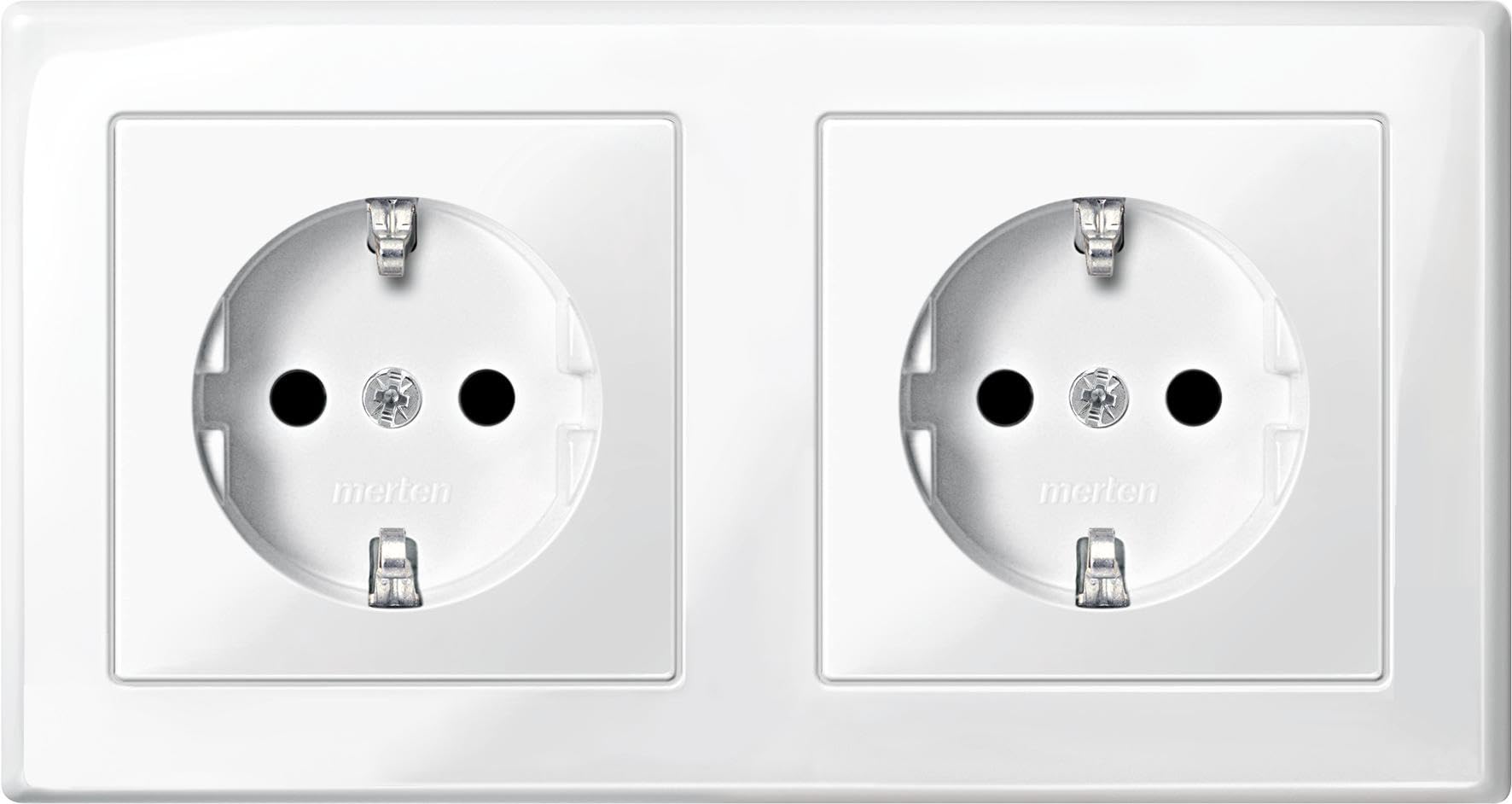 Merten MEG2328-1419 SCHUKO double socket-outlet, with integrated protection against accidential contact, plug-in terminals, polar white glossy, M-SMART