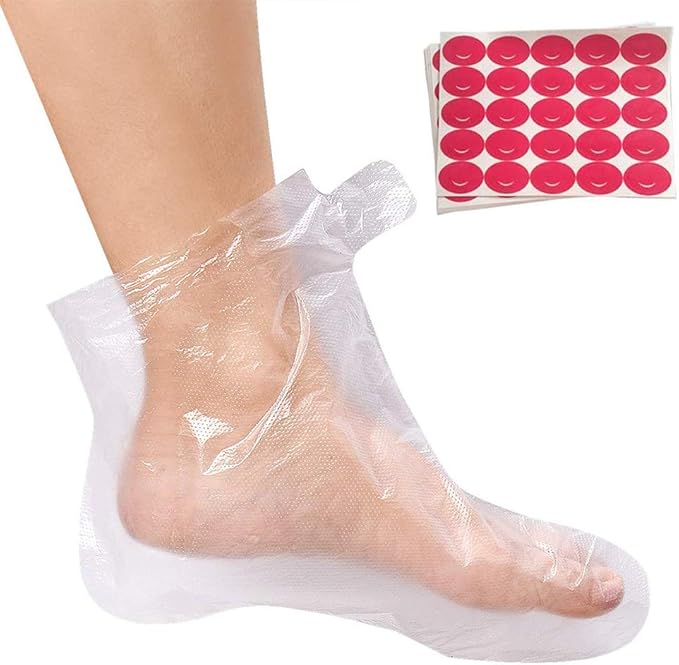 100pcs Clear Plastic Disposable Booties Paraffin Bath Liners for Foot Pedicure Hot Spa Wax