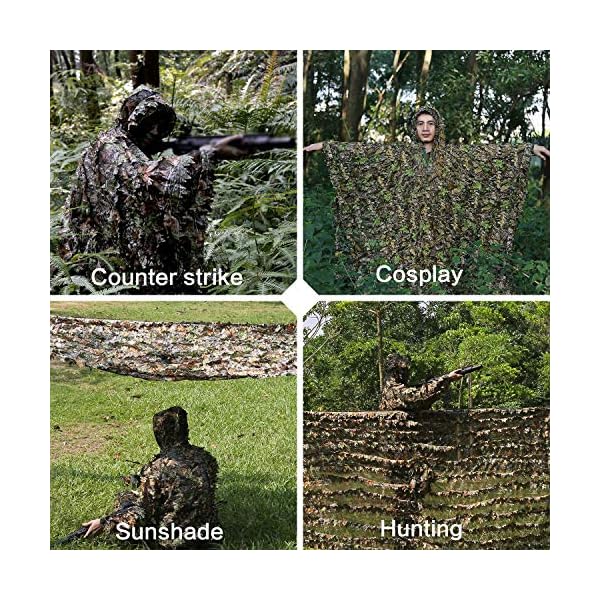YuanDian Ghillie Suit Poncho Outdoor 3D Blätter Jagd Camouflage Camo Camping Vogelbeobachtung Cape Umhang für Militär CS Dschungeljagd Paintball Airsoft Wildlife-Fotografie Halloween Ahornblatt – Bild 8