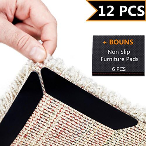 Rug Gripper, Extra Large12 Pcs Anti Curling Non Slip Rug Grippers Pad, Keep Rugs in Place &amp; Make Corners Flat, Carpet Gripper, Area Rug Gripper for Hardwood Floor, Kitchen, Bathroom