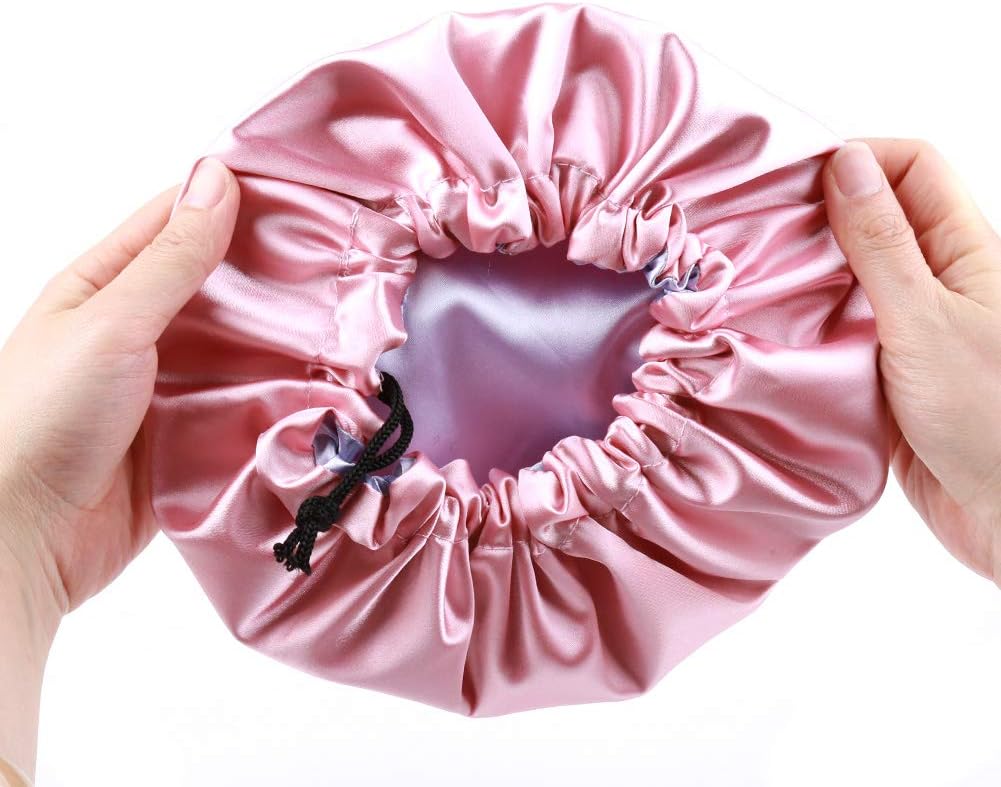 ELIHAIR Kids Satin Bonnet Sleeping Cap for Natural Hair Teens Toddler Child Baby Adjustable Satin Cap for Night Sleeping Reversible Double Layer Pink/Purple
