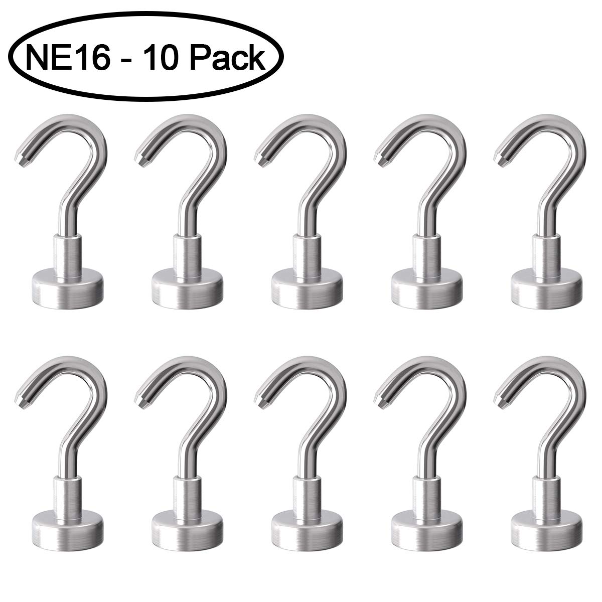 Magnetic Hooks, Makone 12 Pound Heavy Duty Neodymium Hanging Mighty Magnetic Hooks D16 (10 Packs)