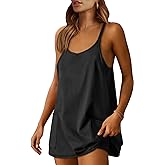 Caracilia Womens Summer Athletic Mini Dress Casual Sleeveless Built in Shapewear Romper Short Sundress Tennis Workout Outfits