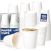 Fit Meal Prep 100 Pack 10 oz Disposable Paper Coffee Cups, Premium Hot Cups for Hot/Cold Beverage, Durable Thickened White Paper Cup Bulk for Party, Office, Bussines, Cafes, Bistros, Daily Use