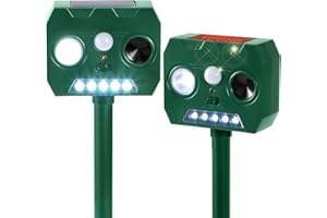 ALIKGUU Solar Ultrasonic Animal Repellent Outdoor, 2 Pack Cat Squirrel Raccoon Bird Dog Deer Repellent Devices with PIR Motion Sensor ＆ LED Flash, Waterproof Animal Deterrent for Garden Yard Farm