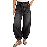 Sidefeel Women's Wide Leg Jeans High Waisted Drawstring Baggy Stretchy Trendy Harem Loose Ankle Denim Pants