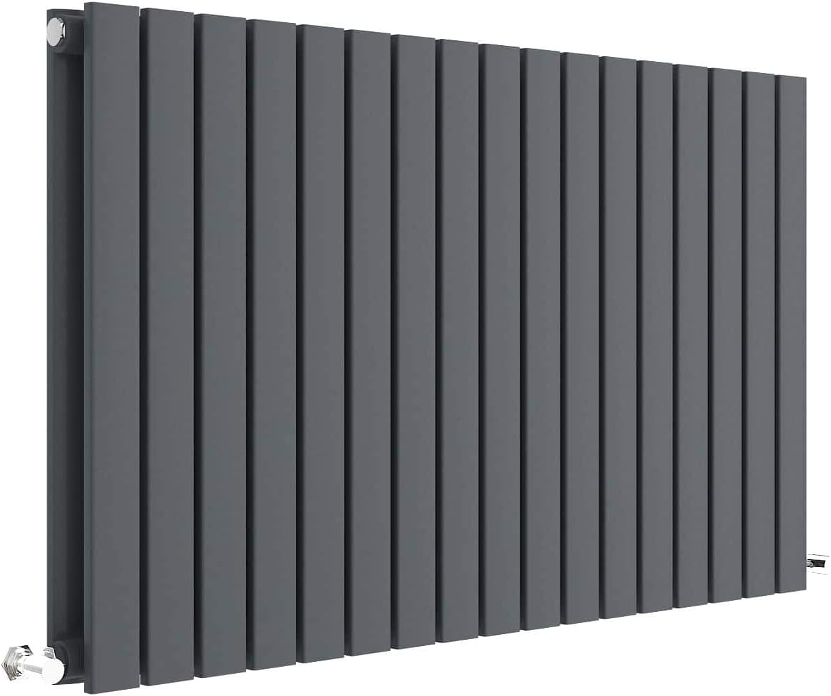 Nuie HLA56D Sloane Modern Home Wall Mount Designer Horizontal Double Panel Radiator, 600mm x 992mm x 72mm, Anthracite