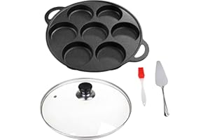 Kuci Cast Iron 7-Hole Omelette Pan, Egg Pan Non-Stick Egg Burger Mould for Omelettes, Fried Dumplings with Lid