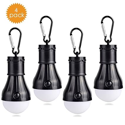 Campinglampe mit Karabiner Camping Lantern 4 Stücke Camping LED Zeltlampe Glühbirne Set Camping Lampen wasserdicht mit Karabi