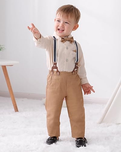 DISAUR Boys Wedding Guest Outfit Apricot Brown Long Sleeve Dress