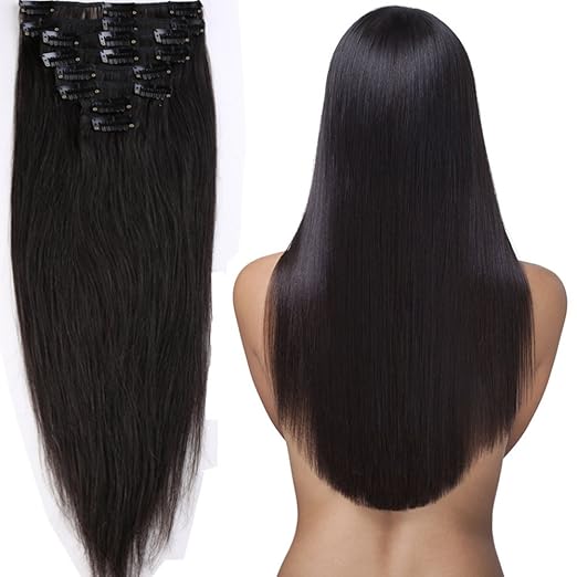 title=40cm Extension Capelli Veri Clip 8 Fasce 18 Clips 100% Remy Human Hair Testa