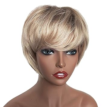 Homyl Natural Looking Short Straight Layered Bob Wigs Human Hair