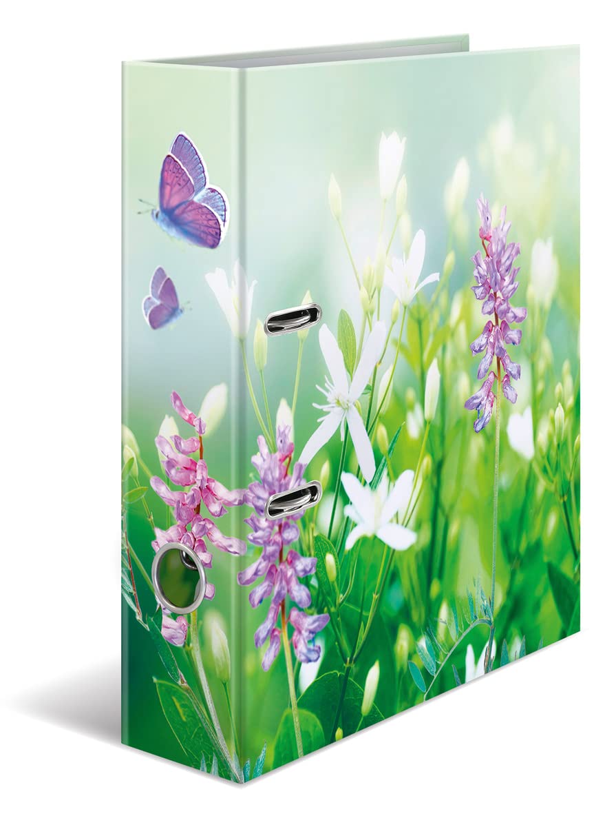 HERMA 19561 Folder A4 Flowers Wild Flowers 7 cm Wide Sturdy Cardboard Coloured Outer and Inner Print Design Ring Binder Lever Arch File Office Folder Motif Folder