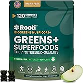 ROOTI Super Greens Gummies for Adults – 7-in-1 Whole Food Supplement, Spirulina, Lion’s Mane, Probiotics, Fiber & Digestive Enzymes Vegan, Sugar-Free, Digestive & Immune Support, 120 Gummies