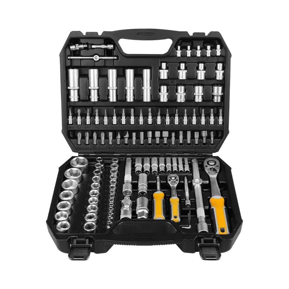 Hoteche Socket Spanner Set 110 Pieces 1/4 Inch & 1/2 Inch Tool Box Set - Professional Tool Set