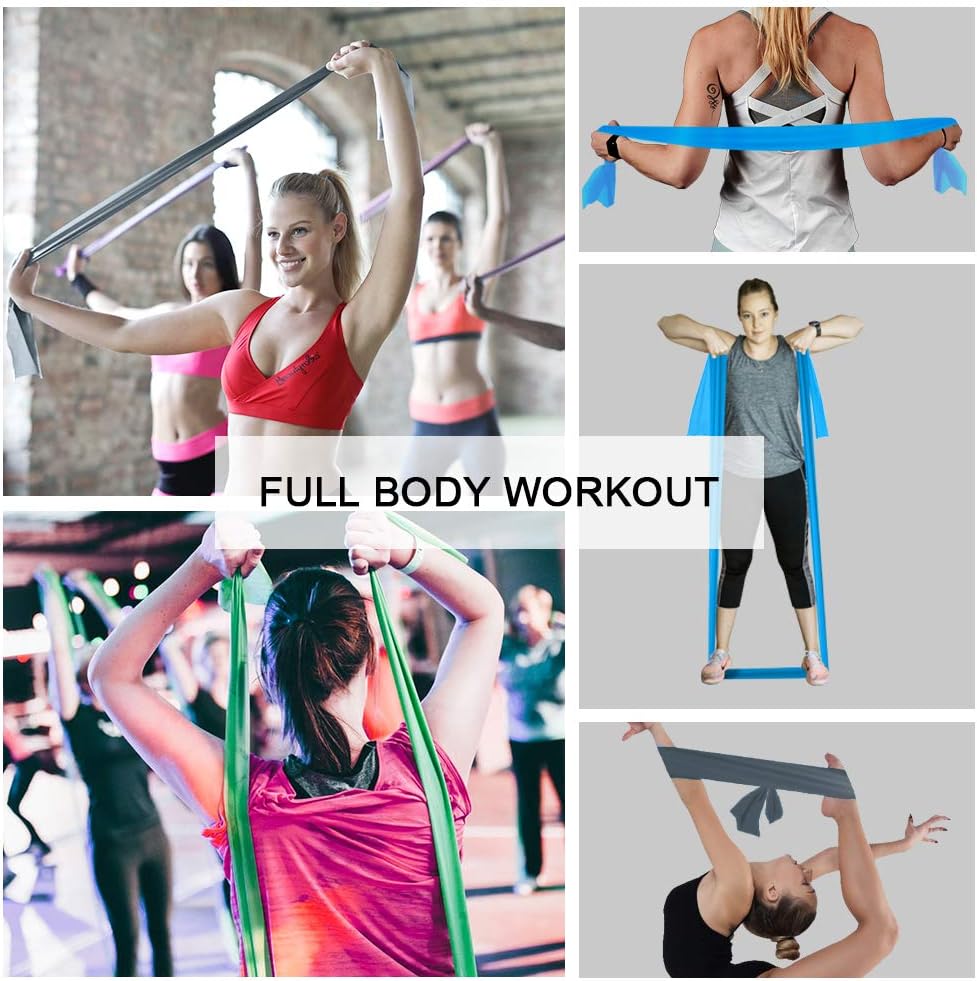 A AZURELIFE Resistance Bands Set, Professional Non-Latex Elastic Exercise Bands, 5 ft. Long Stretch Bands for Physical Therapy, Yoga, Pilates, Rehab, at-Home or The Gym Workouts, Strength Training : Sports & Outdoors