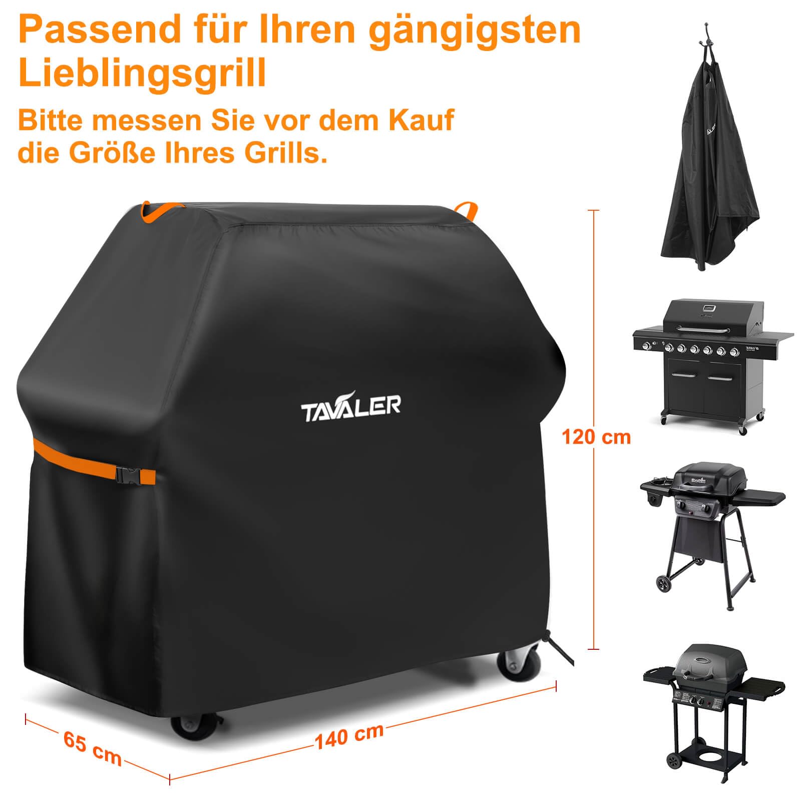 Tavaler Grillabdeckung Wetterfest-140x65x120 cm Grill Abdeckhaube 420D Oxford-Stoff Grillhaube Gasgrill Abdeckung Grill Schutzhülle für Weber, Enders, Char Broil Serie 2