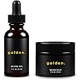 Golden Grooming Beard Oil & Balm Bundle for Men | Natural Growth Kit with Shea Butter | 2oz Balm & 1oz Oil | Fresh Scent