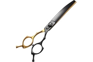 Fenice Peak Black and Golden Professional Curved Thinning Dog Grooming Scissors 7.5'' 440C Stainless Steel Thinner Shear Sharp and Durable with Decorative Screw