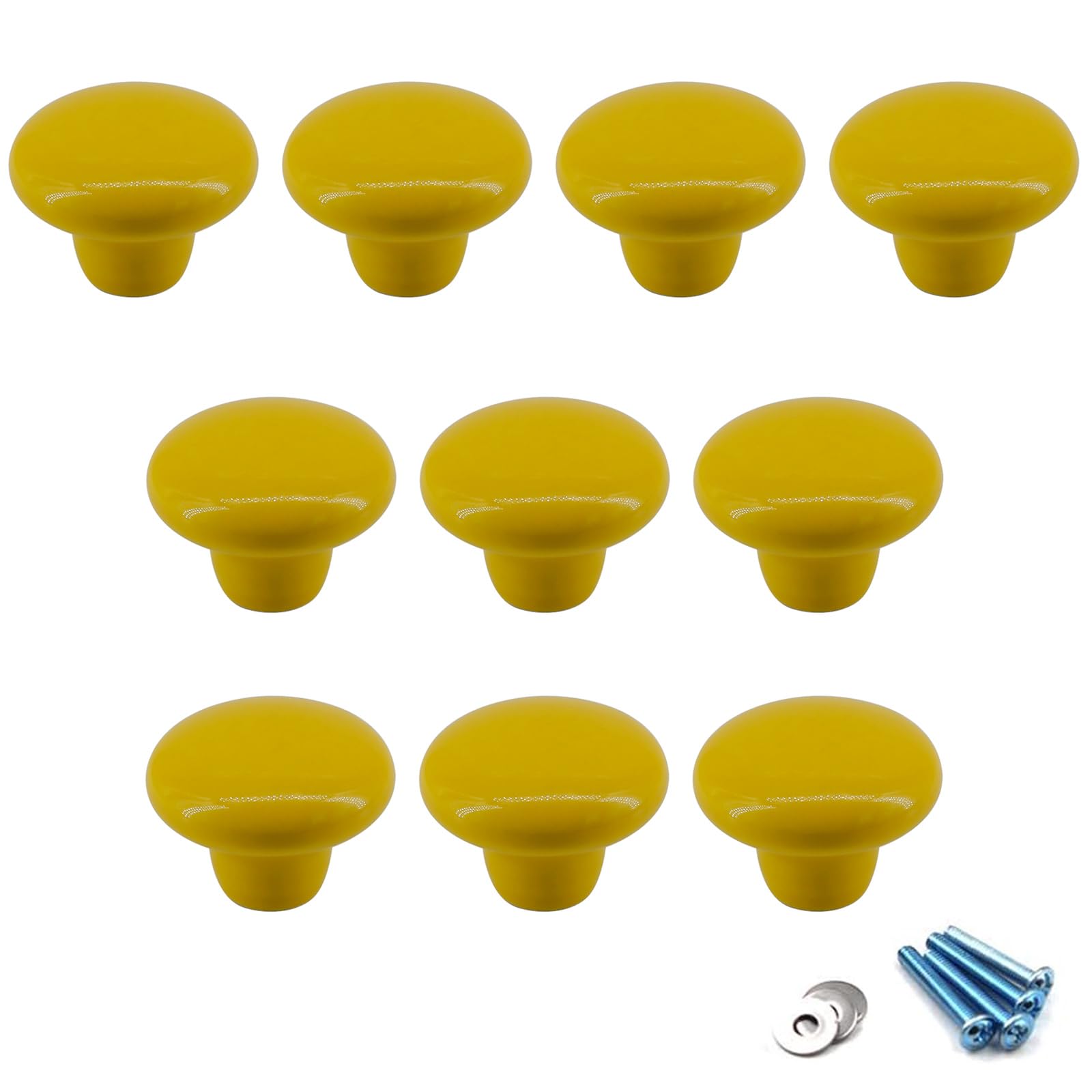 Flomore Yellow Ceramic Round Knobs Cabinet Knob Handle Pull for Kids' Room Dresser Drawers (Pack of 10 Screws Included)
