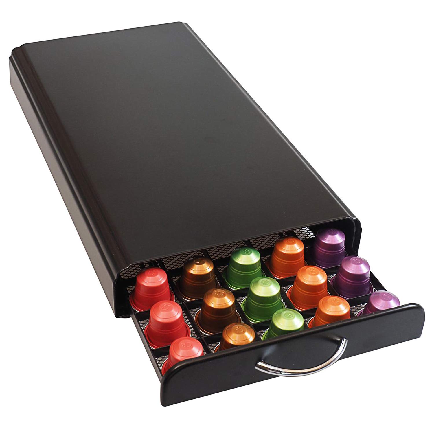Coffee Capsule Storage Drawer, 50 Pods Holder Organiser Tray Box Container, Black