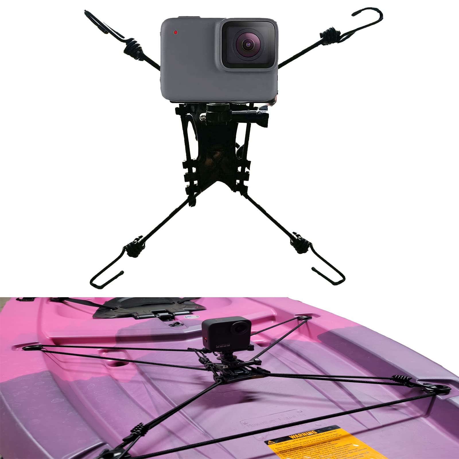 Universal Chain Link Cargo net Mount for Inflatable Kayak Fishing Kayak for Action Camera (Gopro) /Smartphone/Digital Camera Mounting, Record All Movements on The Water