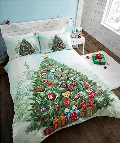 Christmas Tree Duvet Quilt Cover Bedding Set Green - UK Super King / US King