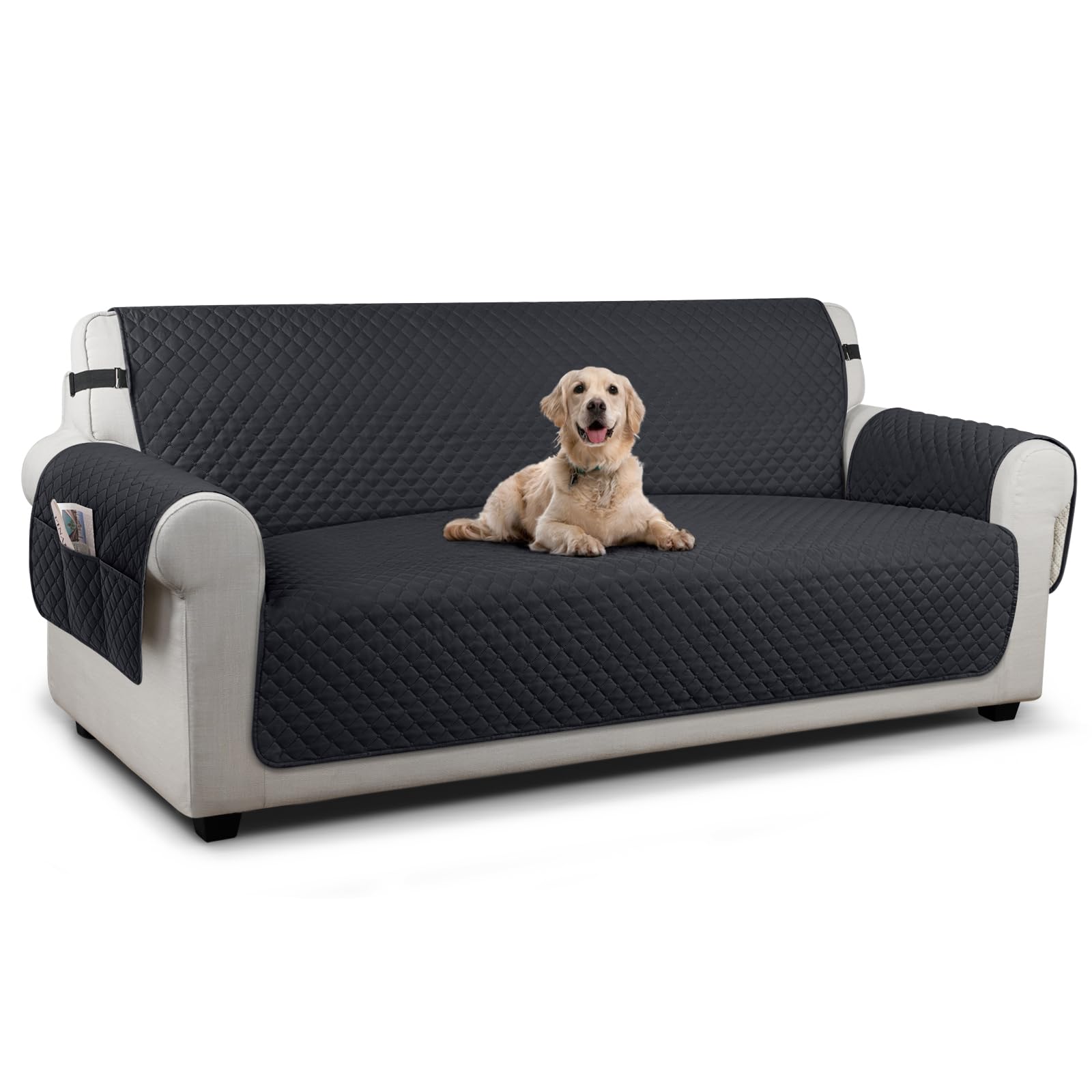 TAOCOCO Sofa Slipcovers Sofa Covers 3 Seater,Settee Covers with Storage Pockets,Anti Slip Couch Covers,Washable Sofa Protector for Pets(Black)