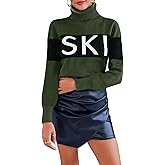 Ybenlow Women Sweaters Color Block Turtleneck Tops Comfy Winter Blouse 2024 Ski Sweaters Tight Knit Outfits Shirts XS-L