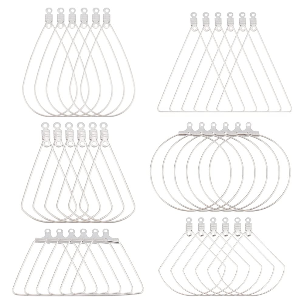 UNICRAFTALE 6 Types Hollow Hoop Earring 60 Pcs Stainless Steel Hoop Earrings Fish Ear Wires Components Huggie Hoop Loop Earrings for DIY Earrings Jewelry Making, 0.6-1mm Thick