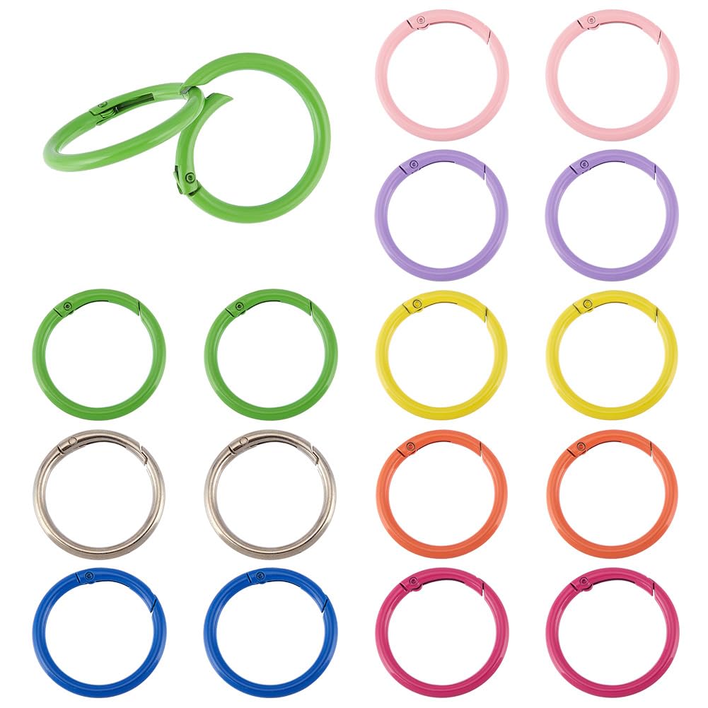 PH PandaHall 16pcs 8 Colors Spring O Rings, 40mm Spring Clasp Ring O Rings Round Keychain Key Ring Clips Snap Clip Hook Trigger Spring Keyring Buckle for Keychains Bag Purse Handbag Collars Bags