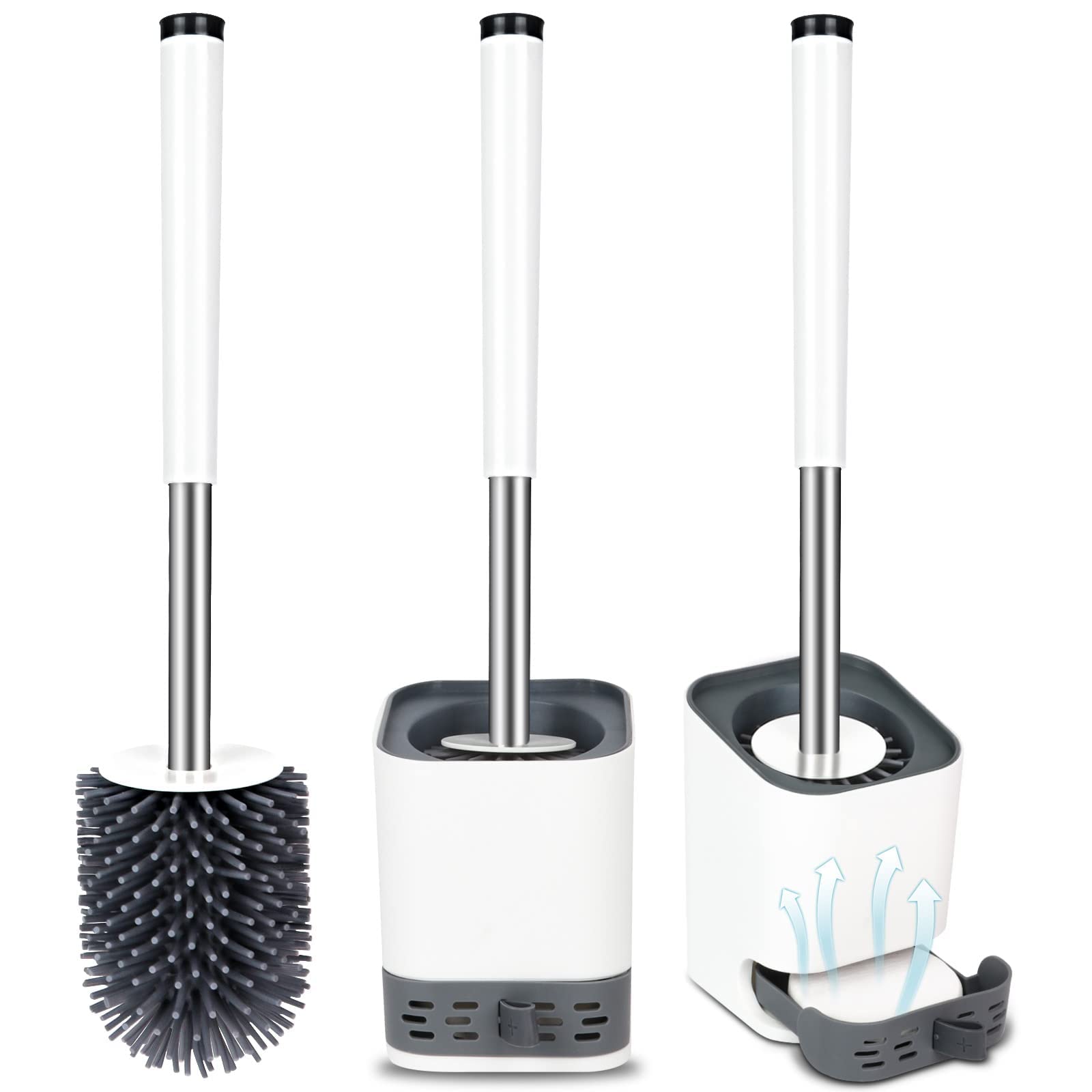 GLOWBAL Toilet Brush, Silicon, White & Grey, 10.5cm42cm