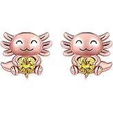 925 Sterling Silver Axolotl Stud Earrings for Women 1-12 Month Birthstone Adorable Axolotl Ear Stud Cute Animal Birthday Jewelry Gifts