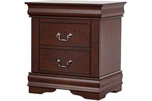 Bowery Hill Transitional Wood 2-Drawer Nightstand, Cherry Finish, 21.63" W x 15.75" D x 23.75" H, Solid Wood and Veneer, Anti