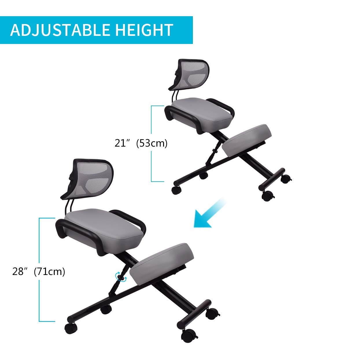 DRAGONN Ergonomic Kneeling Chair with Back Support, Adjustable Stool