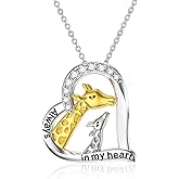 LONAGO Giraffe Necklace Sterling Silver Giraffes Heart Pendant Necklace Jewelry Gift for Women